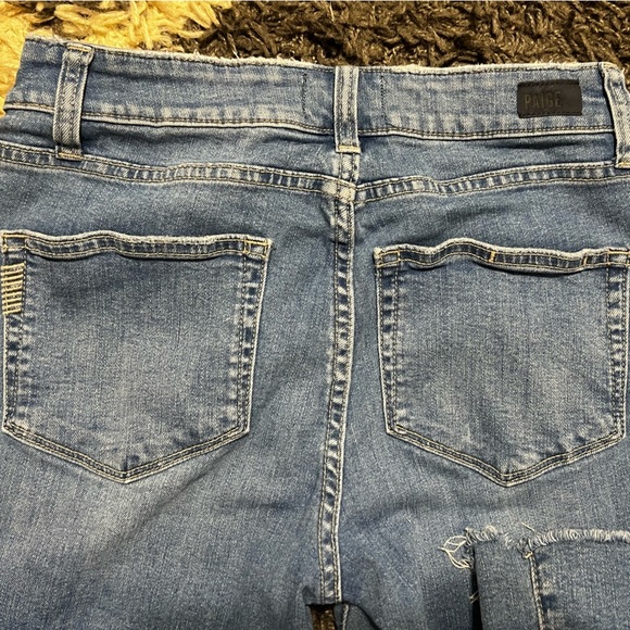 Paige Women's High Rise Lou Lou Flare Jeans Silver Piping Out-seam Slit - Picture 12 of 13